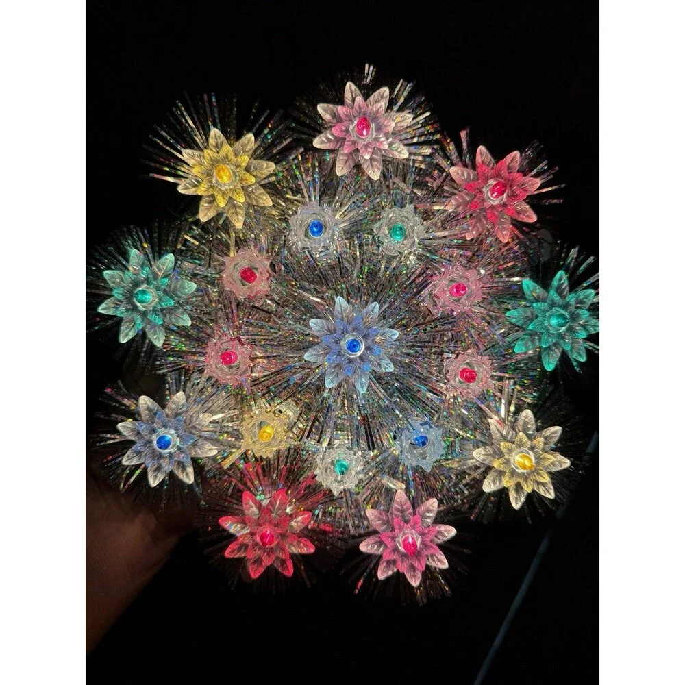 Vintage Lighted Round Tree Topper Tinsel Reflectors Floral Adler Christmas 8